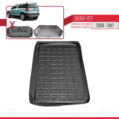Compatible avec Skoda Yeti 2009-2017 Flexible Tapis de Coffre Plancher de Chargement Noir