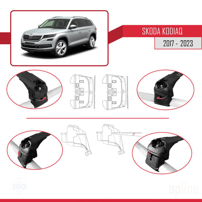 Kompatibel mit Skoda Kodiaq 2017-2023 ACE-2 Relingträger Dachträger Auto Gepäckträger Schwarz Aluminium 2 Stangen