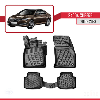 Compatible con Skoda Superb 3 (3V) Post-Facelift 2020-2023 4D Alfombrillas de Goma Negro