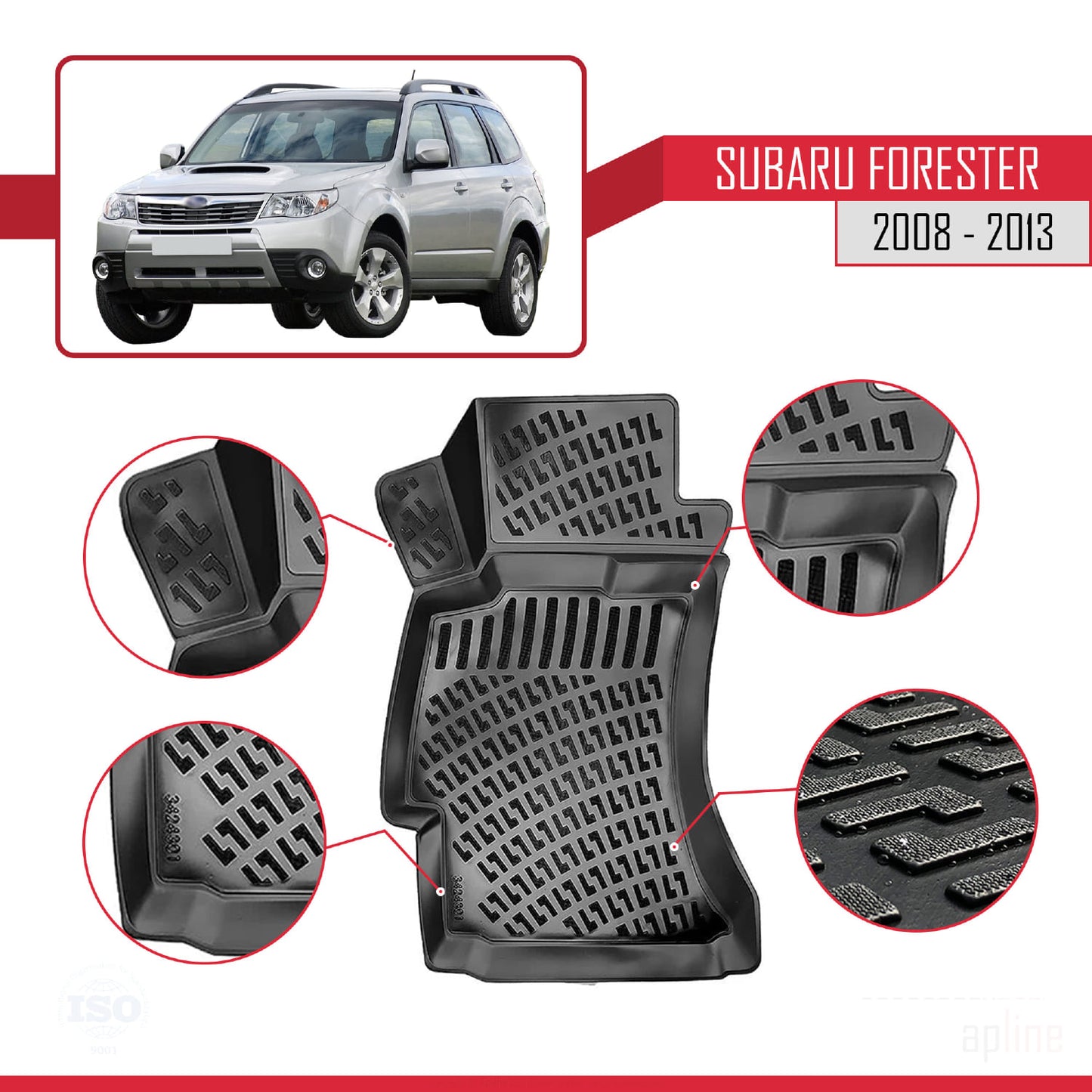 Kompatibel mit Subaru Forester 3 (SH) 2008-2013 4D Gummimatten Schwarz