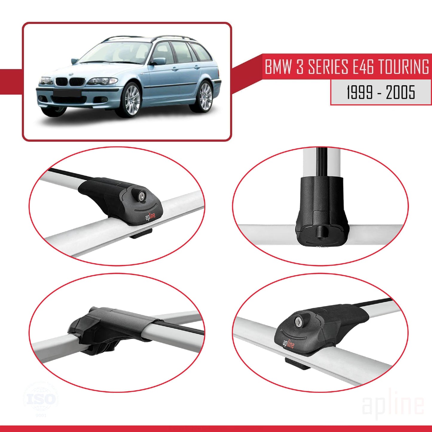 Compatibile con BMW Serie 3 (E46) Touring 1999-2005 ACE-1 Barre Tetto Portapacchi Auto Barre Portatutto Grigo Alluminio 3 Barre