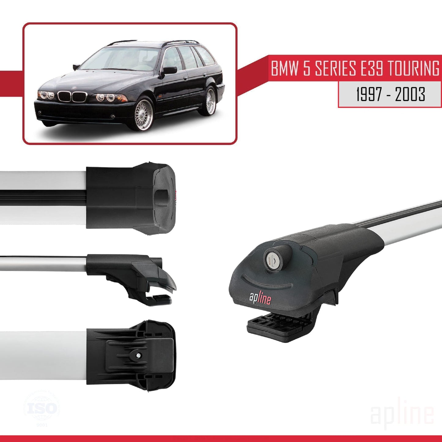 Compatibile con BMW Serie 5 (E39) Touring 1997-2003 ACE-1 Barre Tetto Portapacchi Auto Barre Portatutto Grigo Alluminio 3 Barre