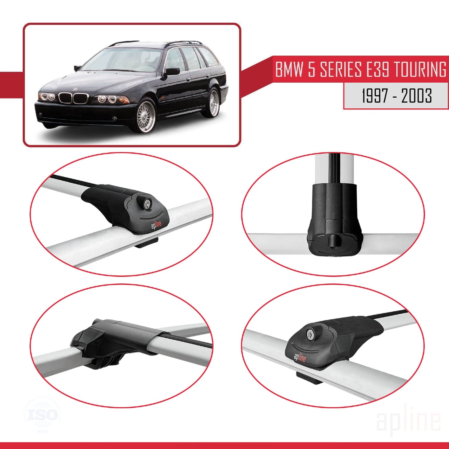 Compatibile con BMW Serie 5 (E39) Touring 1997-2003 ACE-1 Barre Tetto Portapacchi Auto Barre Portatutto Grigo Alluminio 3 Barre