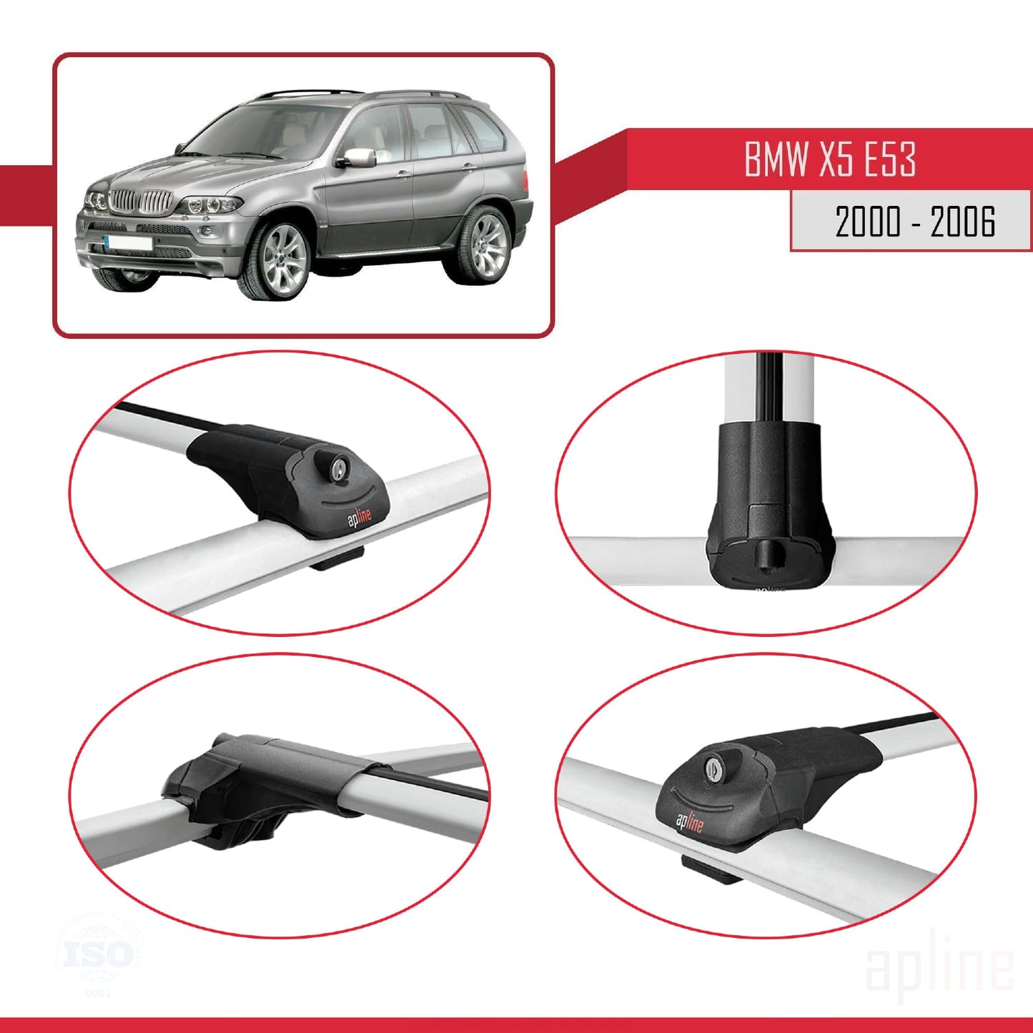 Compatibile con BMW X5 (E53) 2000-2006 ACE-1 Barre Tetto Portapacchi Auto Barre Portatutto Grigo Alluminio 3 Barre