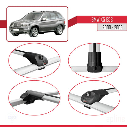 Compatibile con BMW X5 (E53) 2000-2006 ACE-1 Barre Tetto Portapacchi Auto Barre Portatutto Grigo Alluminio 2 Barre
