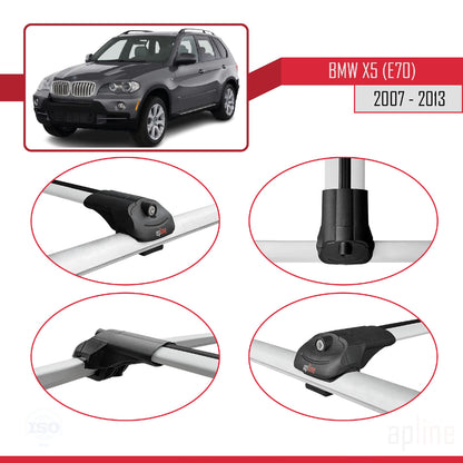 Compatibile con BMW X5 (E70) 2007-2013 ACE-1 Barre Tetto Portapacchi Auto Barre Portatutto Grigo Alluminio 3 Barre