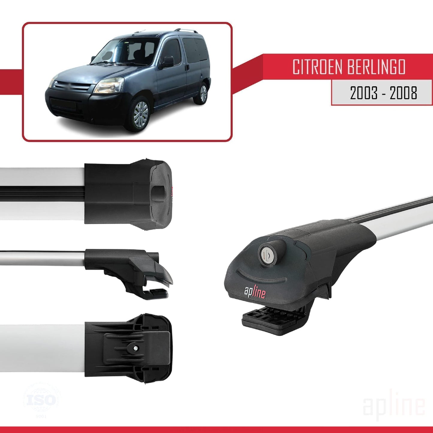Compatibile con Citroen Berlingo (M59) 2003-2008 ACE-1 Barre portatutto per auto Portapacchi in alluminio grigio 2 barre