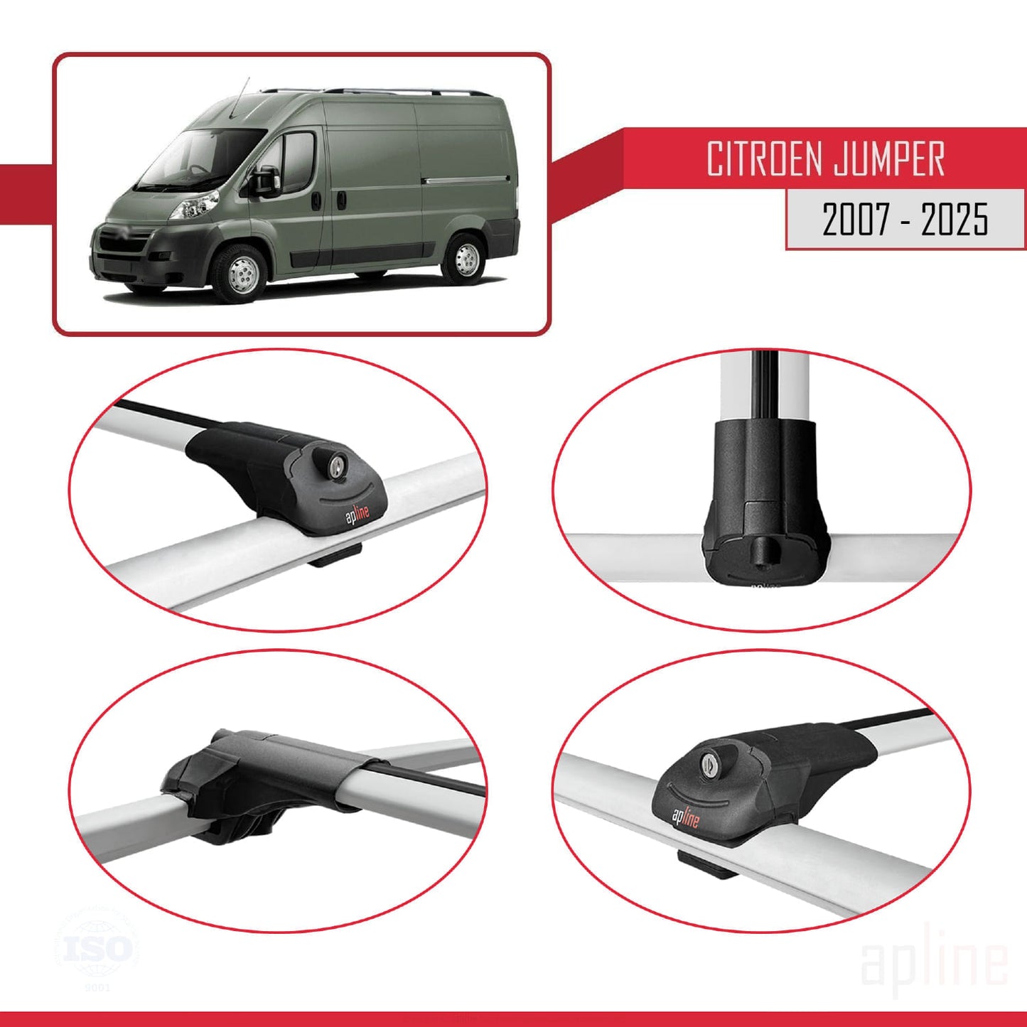 Compatible avec Citroen Jumper 2 2007-2025 ACE-1 Barres de Toit Railing Porte-Bagages de Voiture Gris Aluminium 4 Barres