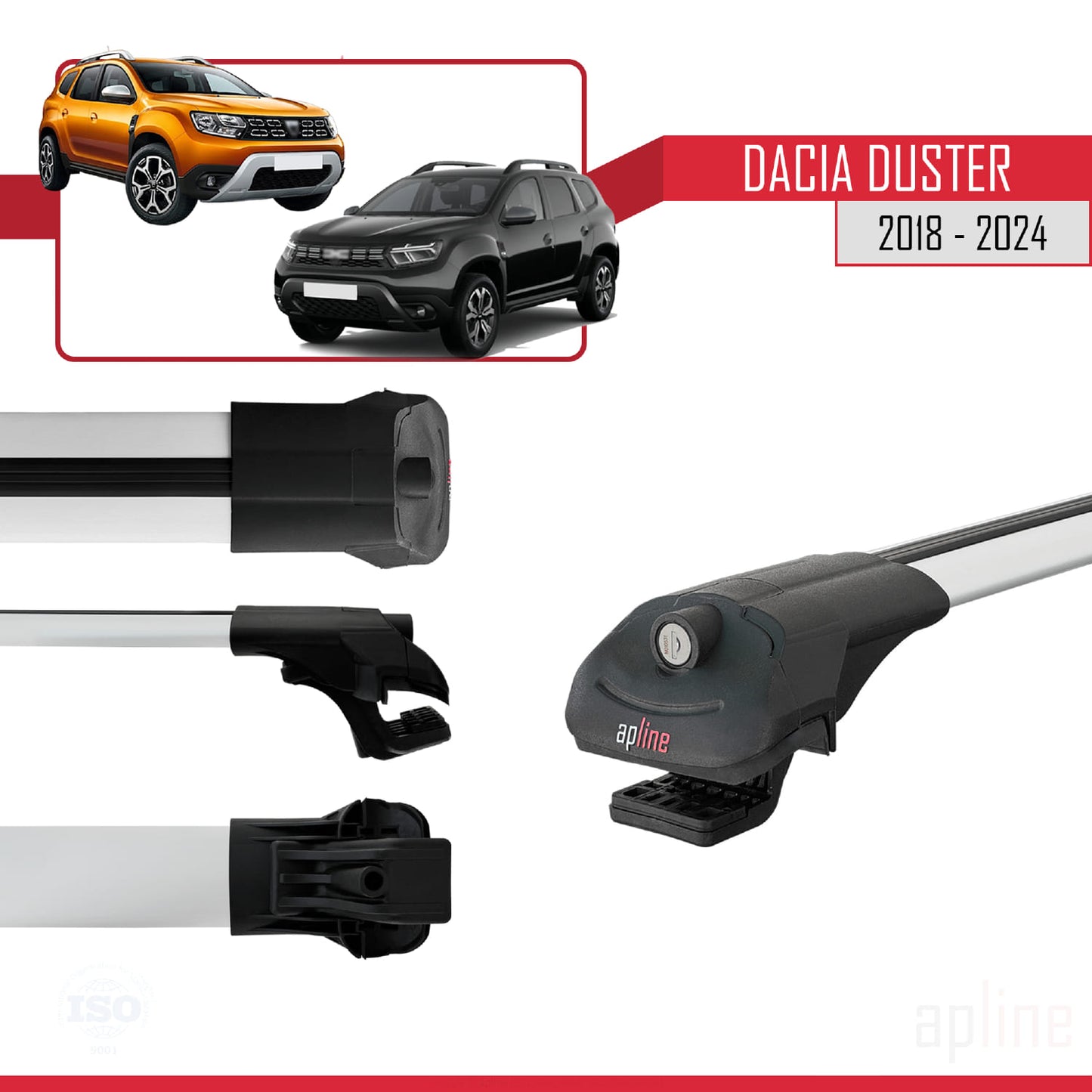 Compatible avec Dacia Duster 2 (HM) 2018-2024 ACE-1 Barres de Toit Railing Porte-Bagages de Voiture Gris Aluminium 3 Barres
