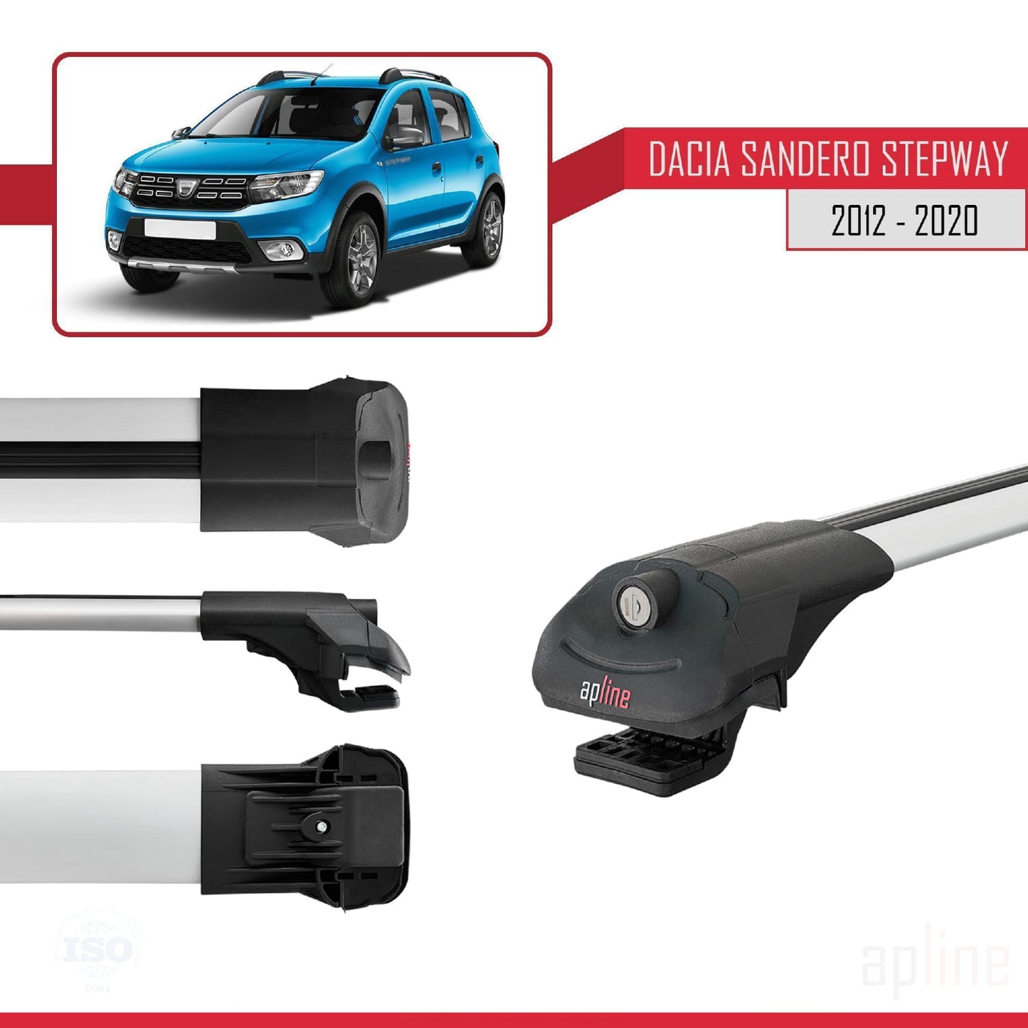 Compatible avec Dacia Sandero Stepway 2 2012-2020 ACE-1 Barres de Toit Railing Porte-Bagages de Voiture Gris Aluminium 2 Barres