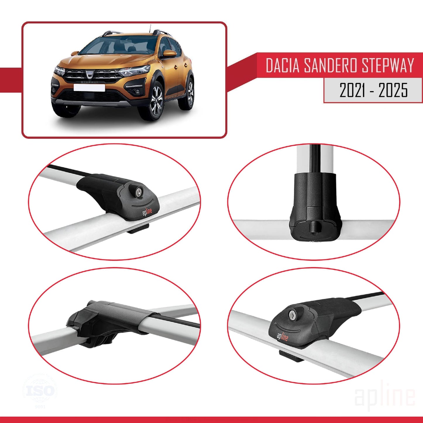 Compatibile con Dacia Sandero Stepway 3 2021-2025 ACE-1 Barre portatutto per auto Portapacchi in alluminio grigio 3 barre