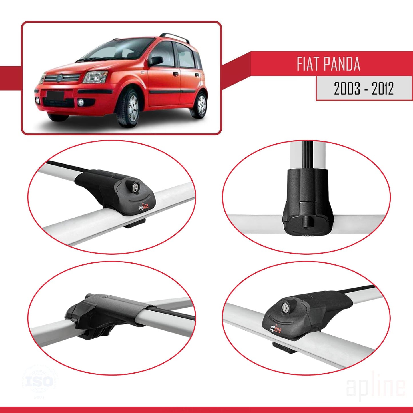 Compatibile con Fiat Panda 2 (169) 2003-2012 ACE-1 Barre Portatutto Portapacchi Auto Alluminio Grigio 2 Barre