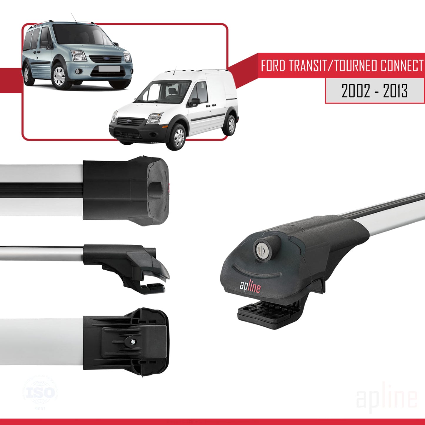 Compatible avec Ford Transit/Tourneo Connect 2002-2013 ACE-1 Barres de Toit Railing Porte-Bagages de Voiture Gris Aluminium 3 Barres