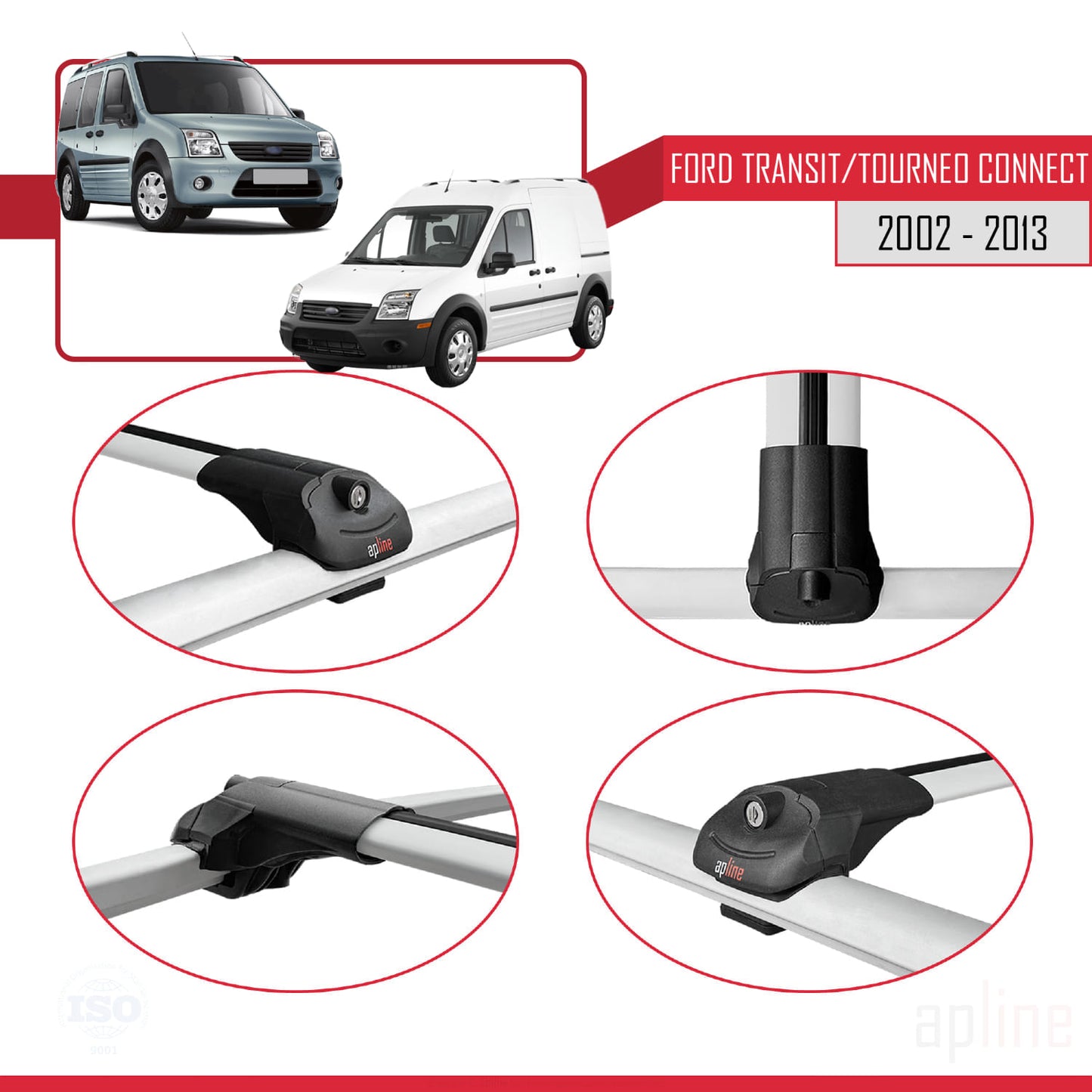 Kompatibel mit Ford Transit/Tourneo Connect 2002-2013 ACE-1 Relingträger Dachträger Auto Gepäckträger Grau Aluminium 2 Stangen