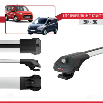 Compatible avec Ford Transit/Tourneo Connect 2 2014-2021 ACE-1 Barres de Toit Railing Porte-Bagages de Voiture Gris Aluminium 3 Barres