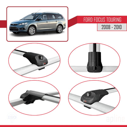 Compatible con Ford Focus 2 (C307) Turnier Post-Facelift 2008-2010 ACE-1 Barras de Techo Auto Portaequipajes Barras Transversales Gris Aluminio 2 Barras
