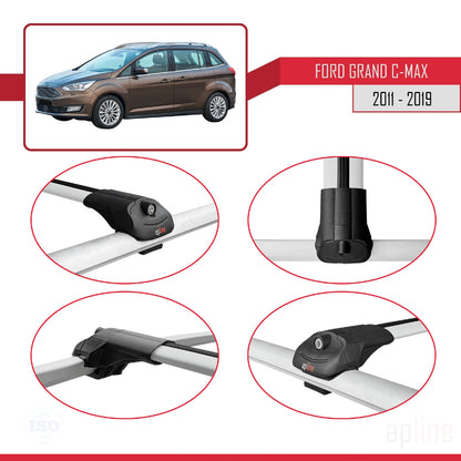 ACE-1 Dakdrager bagagedrager compatibel met Ford Grand C-Max (C344) 2011-2019 Spoorstaven Grijs Aluminium 2 Staven