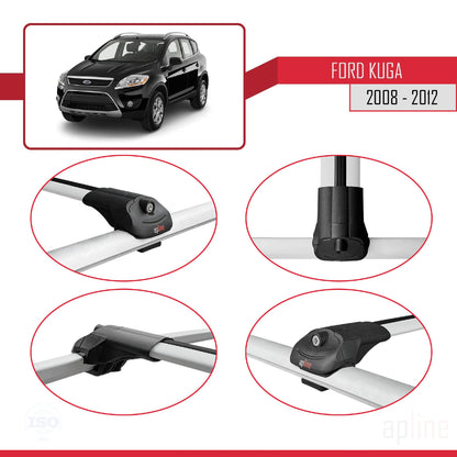 Compatible avec Ford Kuga (C394) 2008-2012 ACE-1 Barres de Toit Railing Porte-Bagages de Voiture Gris Aluminium 2 Barres