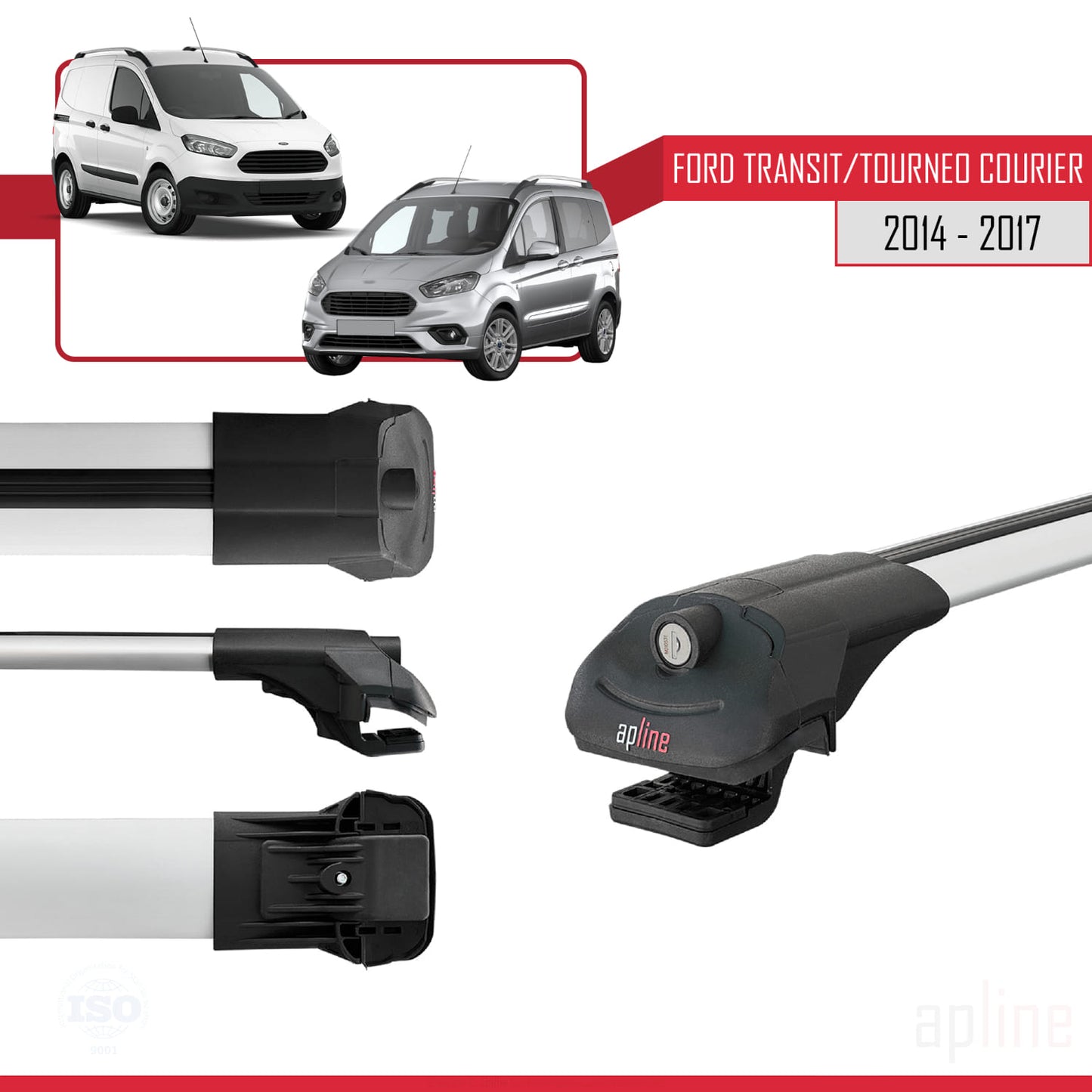 ACE-1 Dakdrager bagagedrager compatibel met Ford Transit/Tourneo Courier Pre-Facelift 2014-2017 Spoorstaven Grijs Aluminium 3 Staven