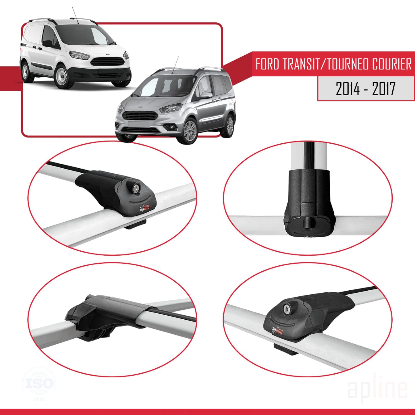 ACE-1 Dakdrager bagagedrager compatibel met Ford Transit/Tourneo Courier Pre-Facelift 2014-2017 Spoorstaven Grijs Aluminium 3 Staven