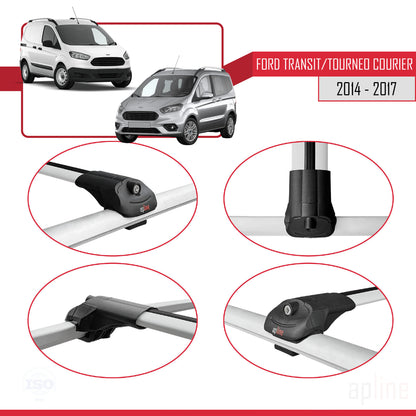 ACE-1 Dakdrager bagagedrager compatibel met Ford Transit/Tourneo Courier Pre-Facelift 2014-2017 Spoorstaven Grijs Aluminium 3 Staven