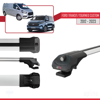 ACE-1 Dakdrager bagagedrager compatibel met Ford Transit/Tourneo Custom 2012-2023 Spoorstaven Grijs Aluminium 2 Staven