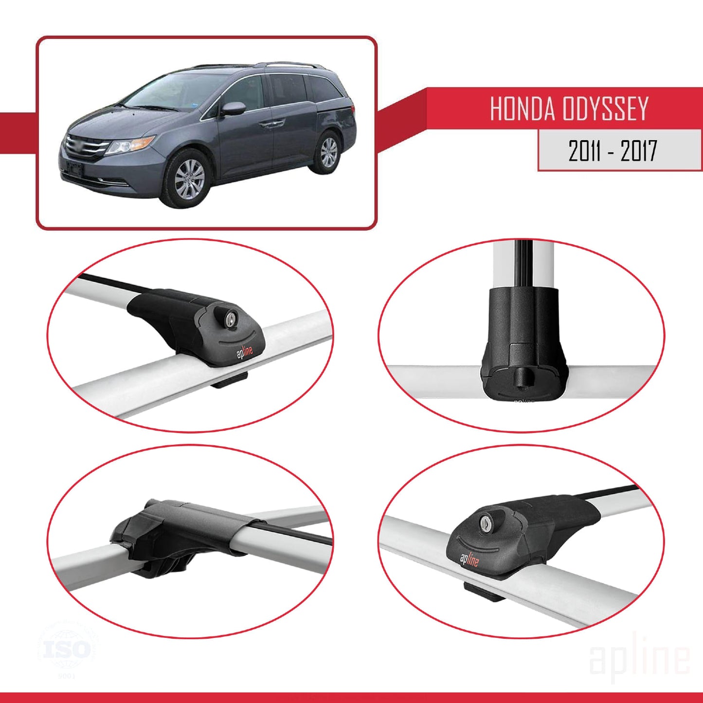 Compatible avec Honda Odyssey 2011-2017 ACE-1 Barres de Toit Railing Porte-Bagages de Voiture Gris Aluminium 3 Barres