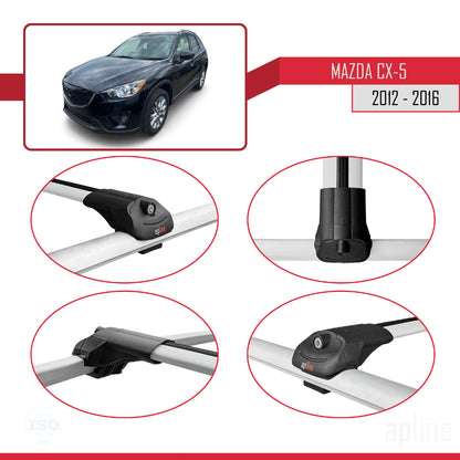 Compatible avec Mazda CX-5 I (KE) 2012-2016 ACE-1 Barres de Toit Railing Porte-Bagages de Voiture Gris Aluminium 3 Barres