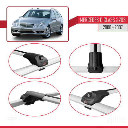 Compatible avec Mercedes Classe C 2 (S203) 2000-2007 ACE-1 Barres de Toit Railing Porte-Bagages de Voiture Gris Aluminium 2 Barres