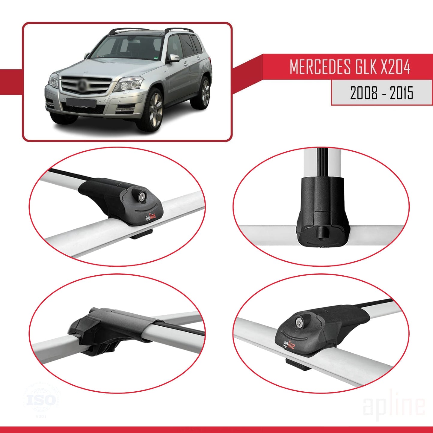 Compatible avec Mercedes Classe GLK (X204) 2008-2015 ACE-1 Barres de Toit Railing Porte-Bagages de Voiture Gris Aluminium 3 Barres