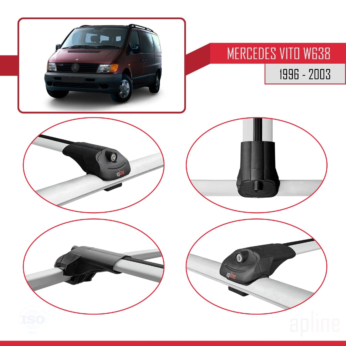 Kompatibel mit Mercedes Vito (W638) 1996-2003 ACE-1 Relingträger Dachträger Auto Gepäckträger Grau Aluminium 2 Stangen