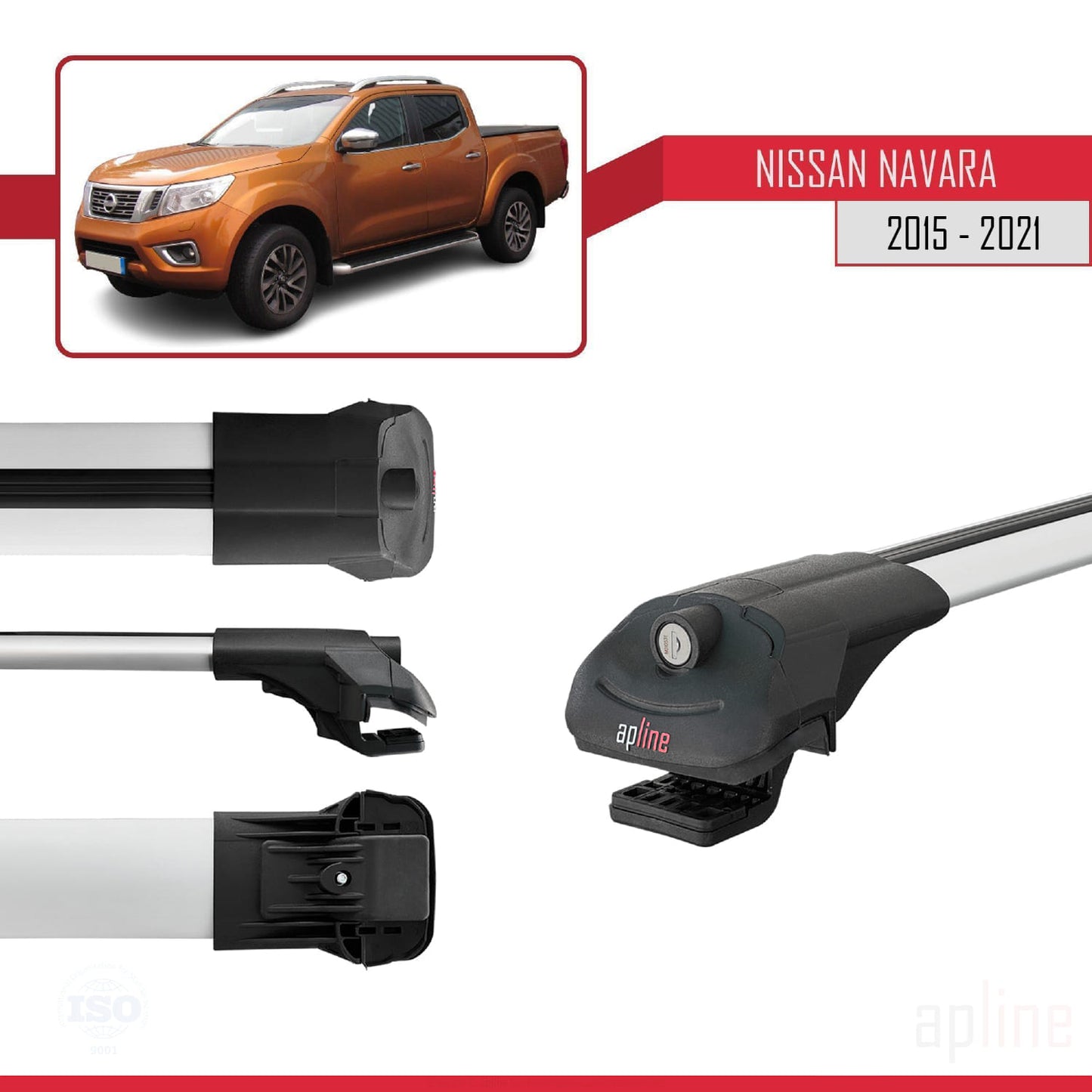 Compatible avec Nissan Navara 4 (D23) 2015-2021 ACE-1 Barres de Toit Railing Porte-Bagages de Voiture Gris Aluminium 2 Barres