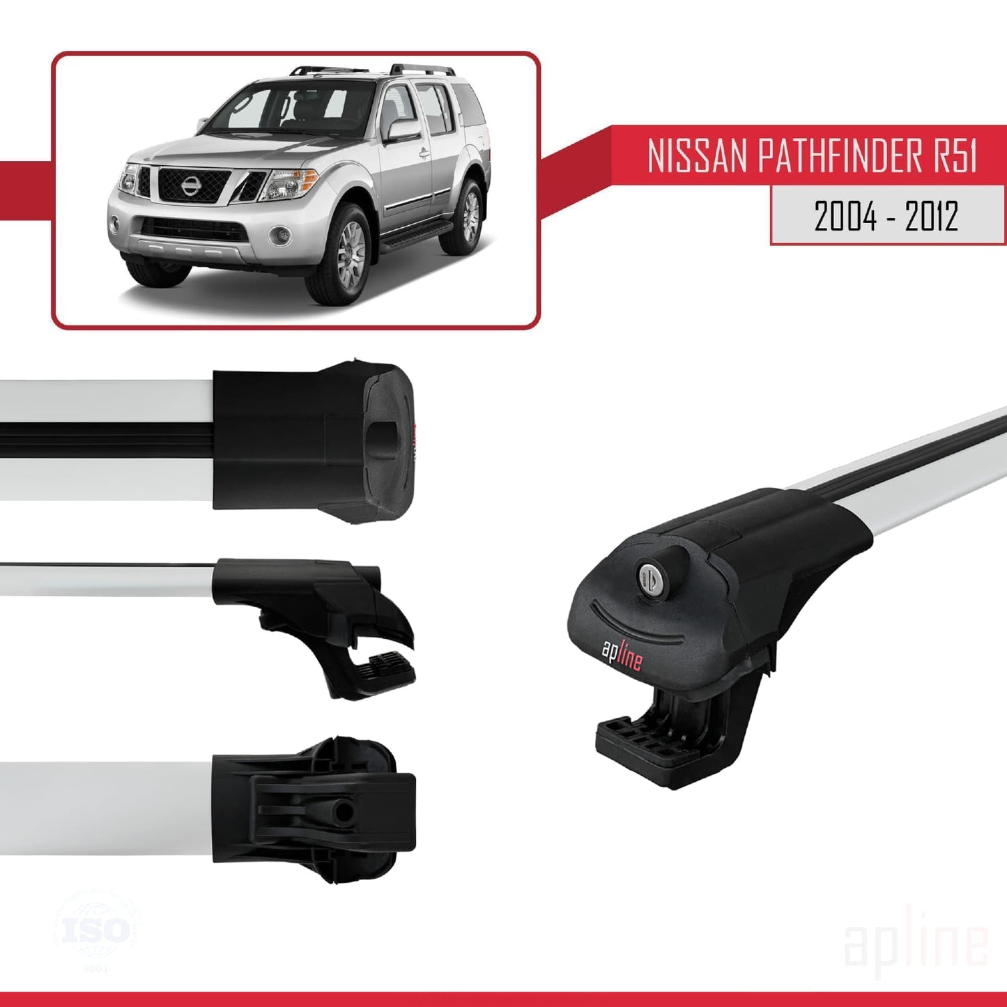Compatibile con Nissan Pathfinder 3 (R51) 2004-2012 ACE-1 Barre Tetto Portapacchi Auto Barre Portatutto Grigo Alluminio 3 Barre
