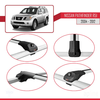 Compatibile con Nissan Pathfinder 3 (R51) 2004-2012 ACE-1 Barre Tetto Portapacchi Auto Barre Portatutto Grigo Alluminio 3 Barre