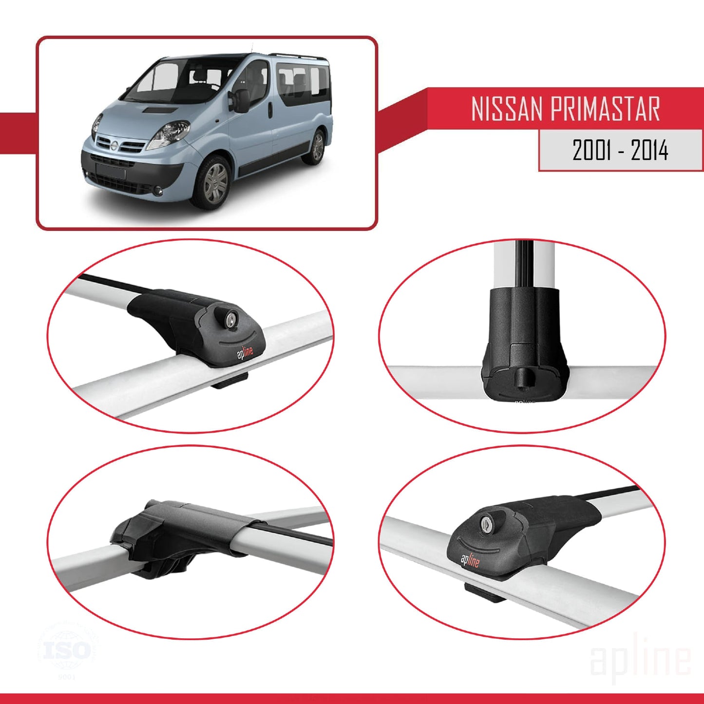 Compatible avec Nissan Primastar 2001-2014 ACE-1 Barres de Toit Railing Porte-Bagages de Voiture Gris Aluminium 4 Barres