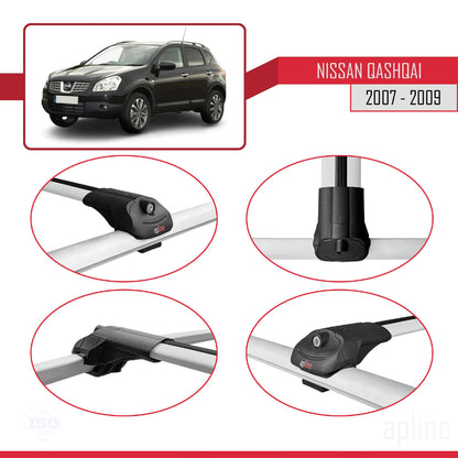 Compatible avec Nissan Qashqai (J10) Pre-Facelift 2007-2009 ACE-1 Barres de Toit Railing Porte-Bagages de Voiture Gris Aluminium 3 Barres