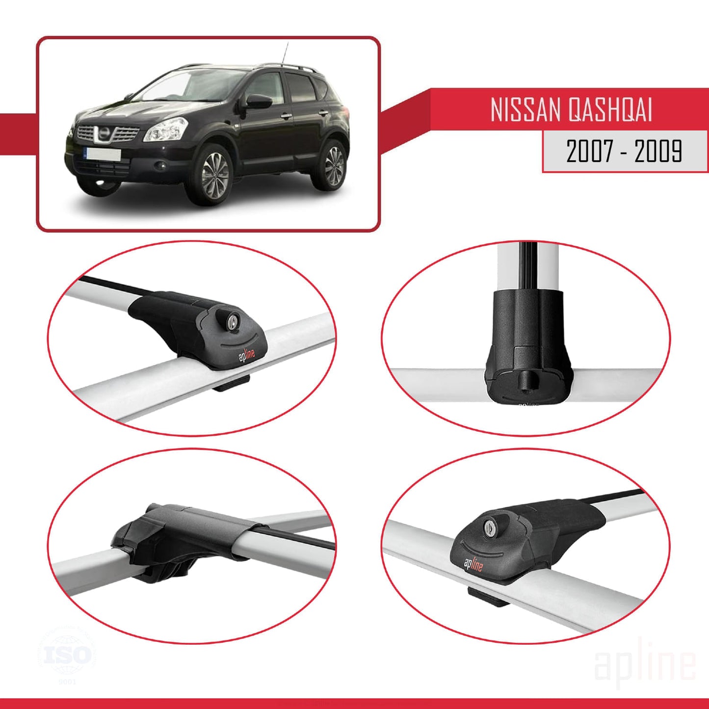 Compatible avec Nissan Qashqai (J10) Pre-Facelift 2007-2009 ACE-1 Barres de Toit Railing Porte-Bagages de Voiture Gris Aluminium 2 Barres