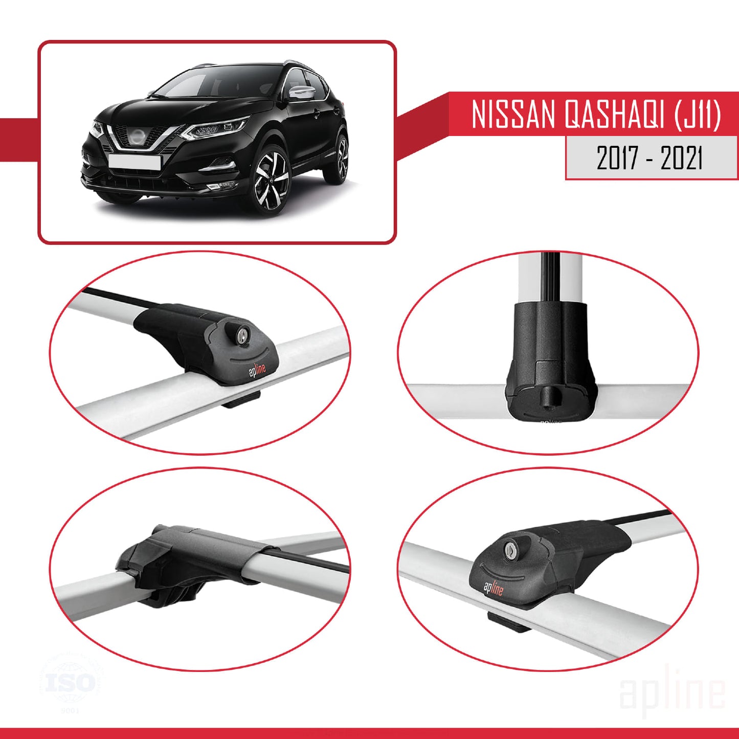 Kompatibel mit Nissan Qashqai 2 (J11) Post-Facelift 2017-2021 ACE-1 Relingträger Dachträger Auto Gepäckträger Grau Aluminium 3 Stangen