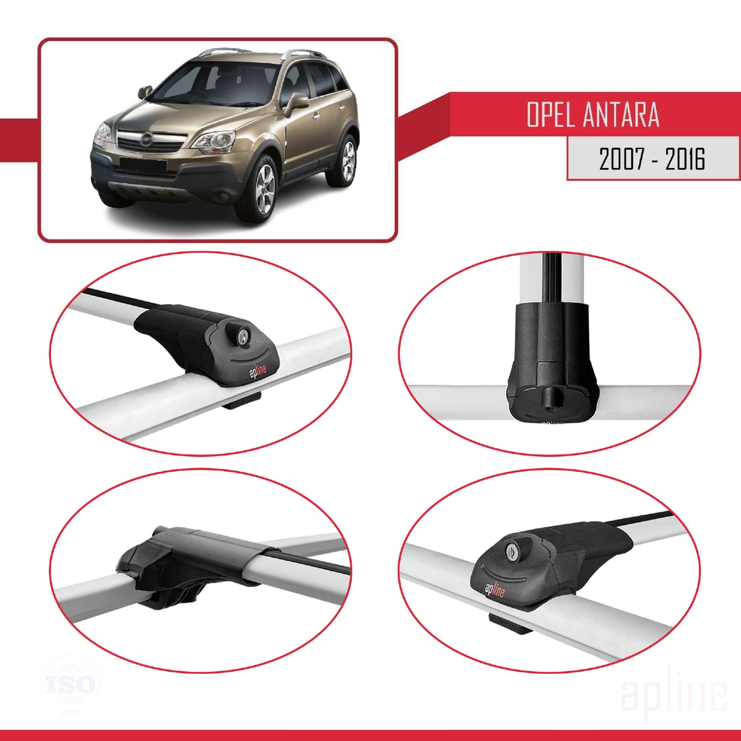 Compatibile con Opel Antara 2007-2016 ACE-1 Barre Tetto Portapacchi Auto Barre Portatutto Grigo Alluminio 2 Barre