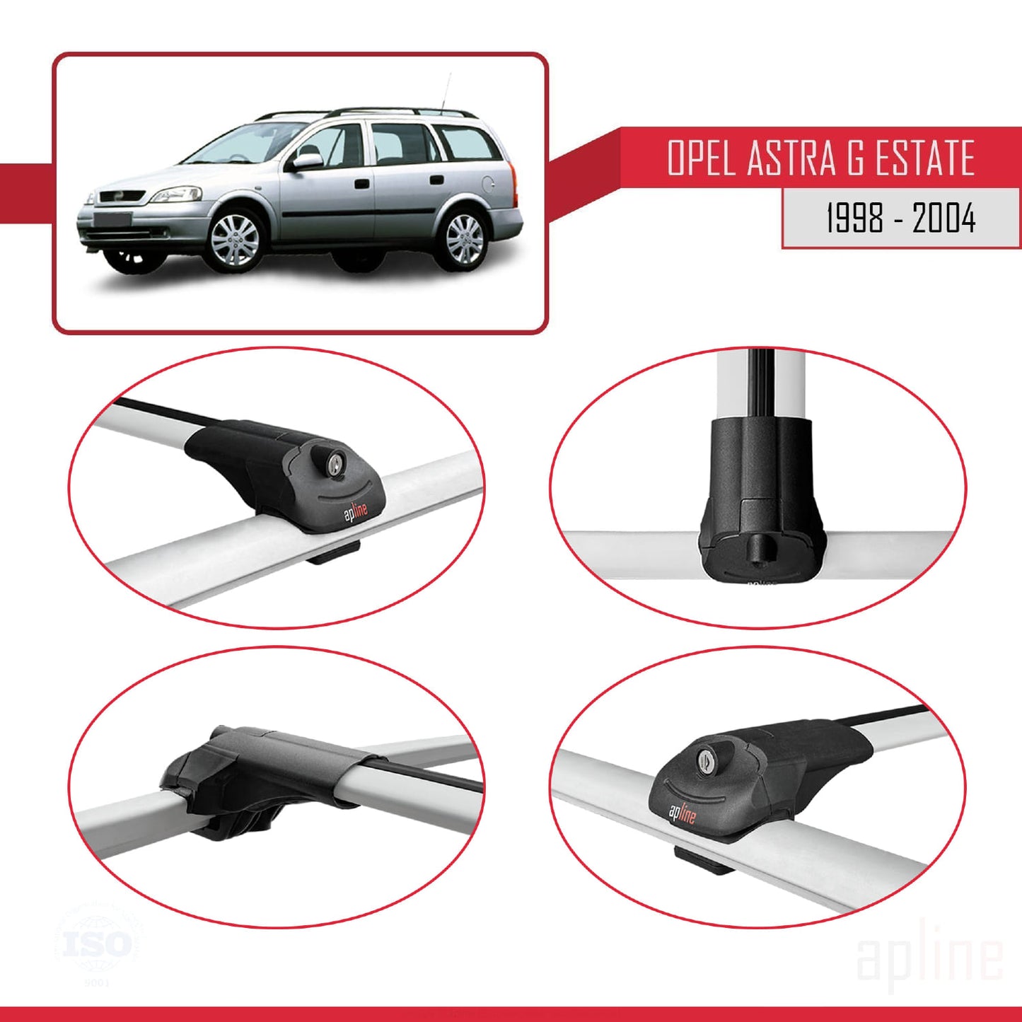 Kompatibel mit Opel Astra G (T98) Combi 1998-2004 ACE-1 Relingträger Dachträger Auto Gepäckträger Grau Aluminium 3 Stangen