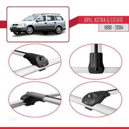 Kompatibel mit Opel Astra G (T98) Combi 1998-2004 ACE-1 Relingträger Dachträger Auto Gepäckträger Grau Aluminium 3 Stangen