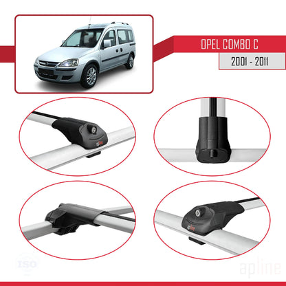 Compatible con Opel Combo C 2001-2011 ACE-1 Barras de Techo Auto Portaequipajes Barras Transversales Gris Aluminio 4 Barras