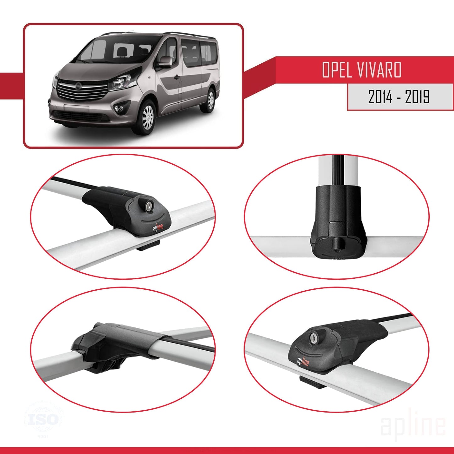 Compatible avec Opel Vivaro B 2014-2019 ACE-1 Barres de Toit Railing Porte-Bagages de Voiture Gris Aluminium 4 Barres