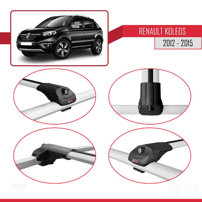 ACE-1 Dakdrager bagagedrager compatibel met Renault Koleos (HY) Post-Facelift 2012-2015 Spoorstaven Grijs Aluminium 2 Staven