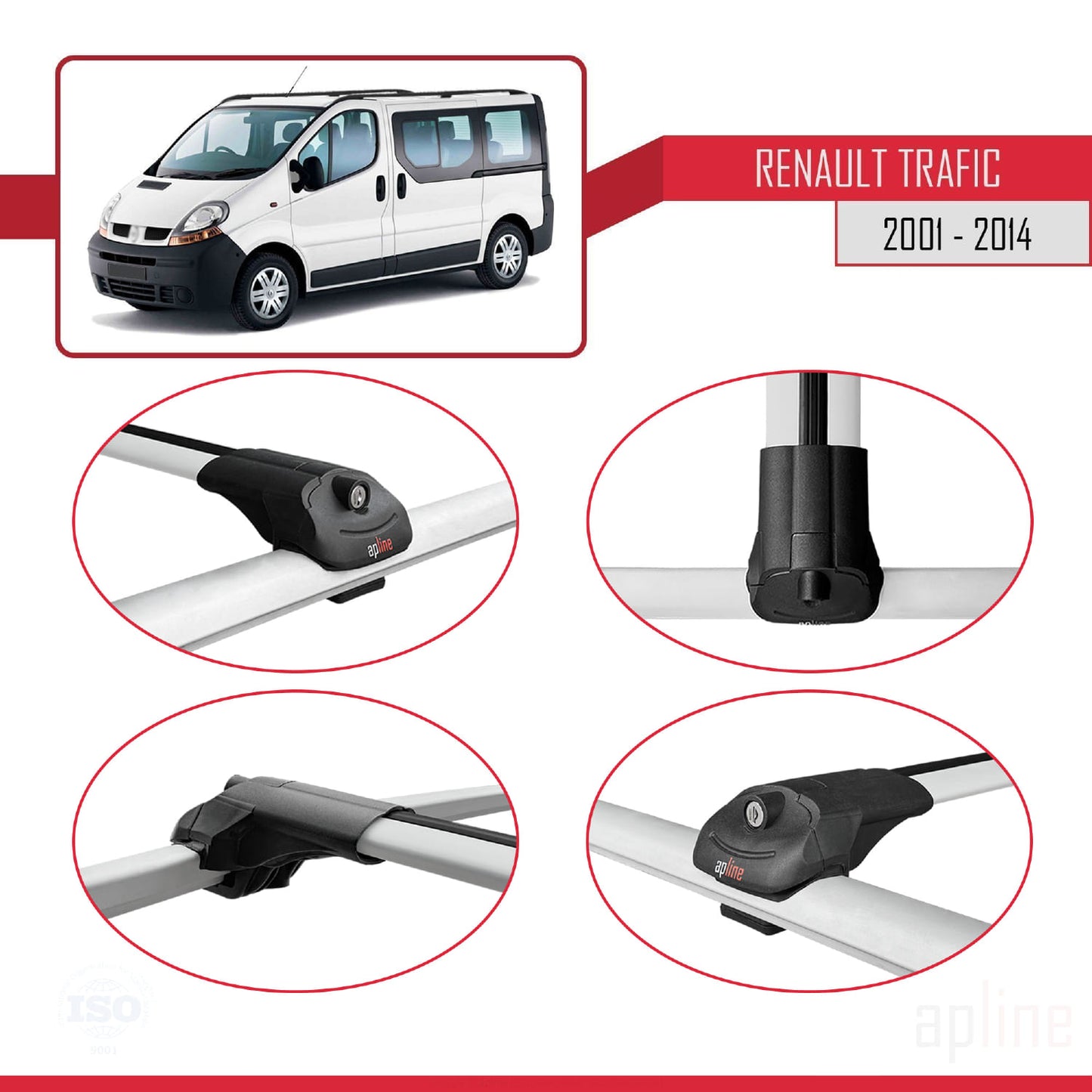 Compatible avec Renault Trafic 2 (X83) 2001-2014 ACE-1 Barres de Toit Railing Porte-Bagages de Voiture Gris Aluminium 2 Barres