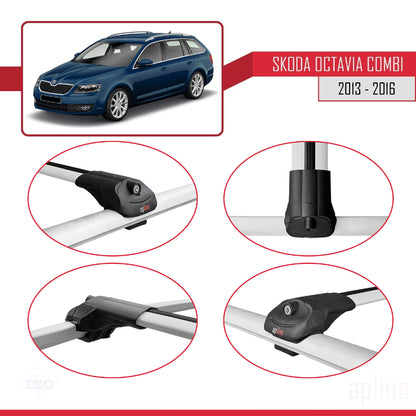 Compatible avec Skoda Octavia 3 (5E) Break Pre-Facelift 2013-2017 ACE-1 Barres de Toit Railing Porte-Bagages de Voiture Gris Aluminium 3 Barres