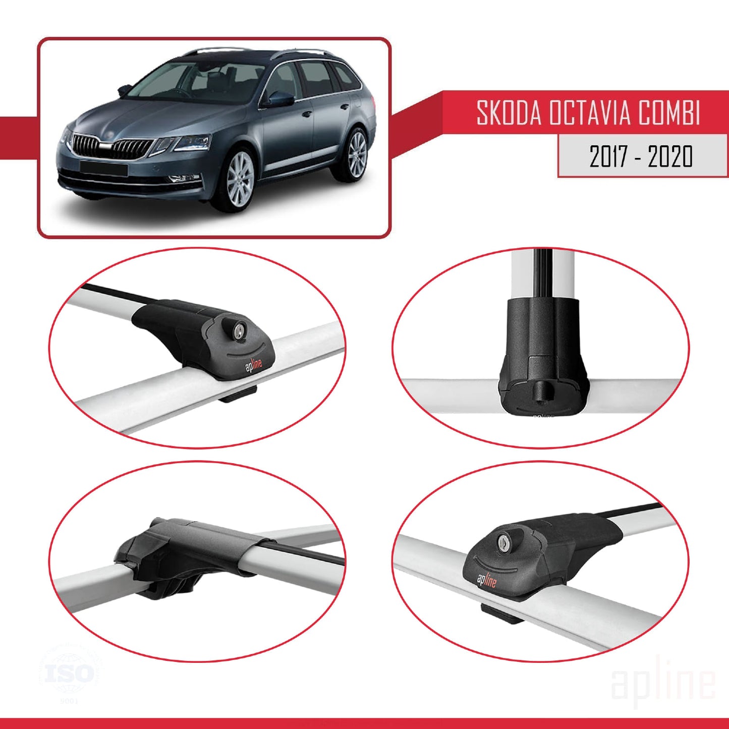 Compatible avec Skoda Octavia 3 (5E) Break Post-Facelift 2017-2020 ACE-1 Barres de Toit Railing Porte-Bagages de Voiture Gris Aluminium 2 Barres