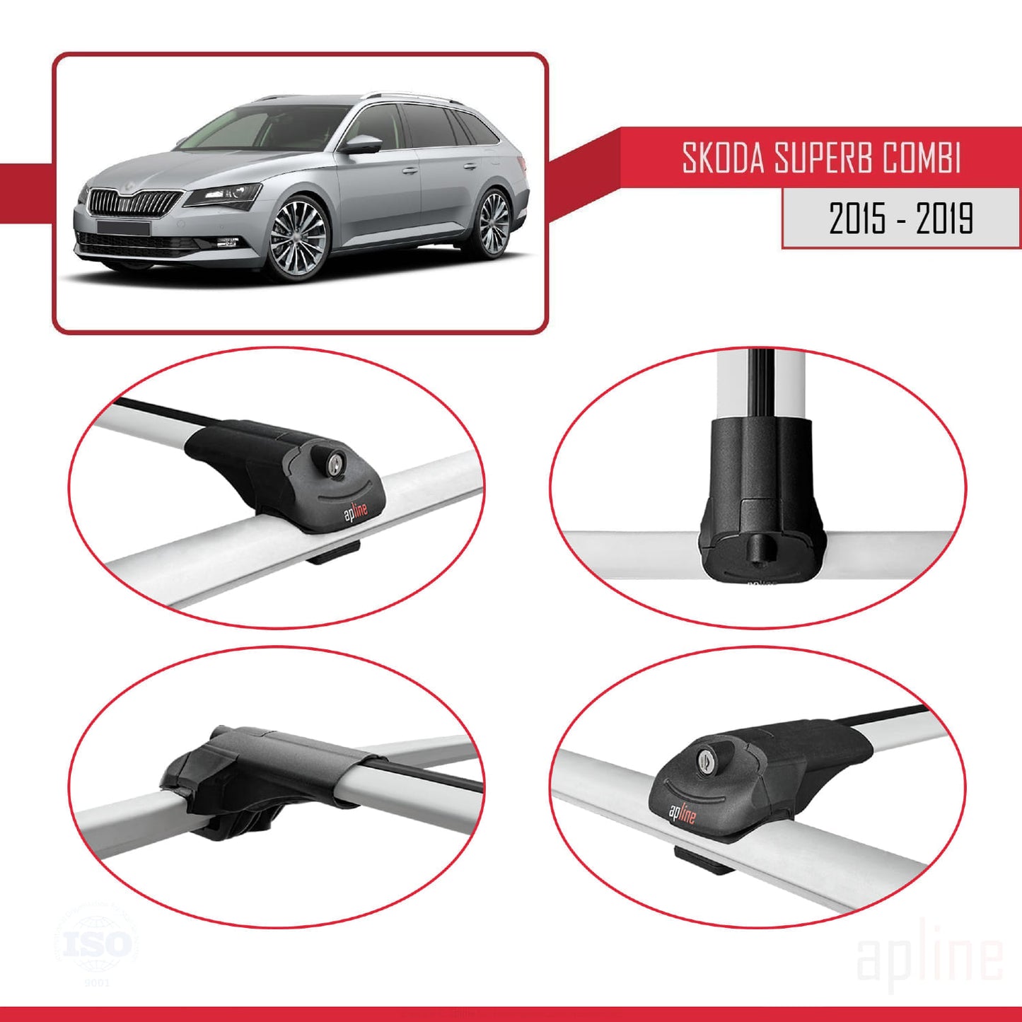 Compatible con Skoda Superb 3 (3V) Familiar Pre-Facelift 2015-2019 ACE-1 Barras de Techo Auto Portaequipajes Barras Transversales Gris Aluminio 2 Barras