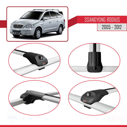 Compatible avec Ssangyong Rodius 2005-2012 ACE-1 Barres de Toit Railing Porte-Bagages de Voiture Gris Aluminium 3 Barres