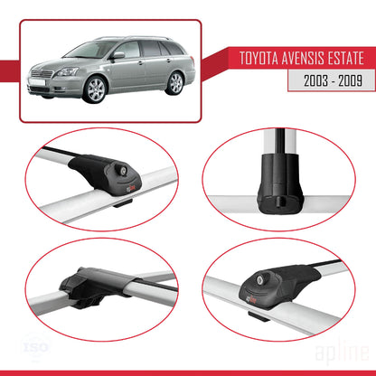 ACE-1 Dakdrager bagagedrager compatibel met Toyota Avensis SW 2003-2009 Spoorstaven Grijs Aluminium 3 Staven